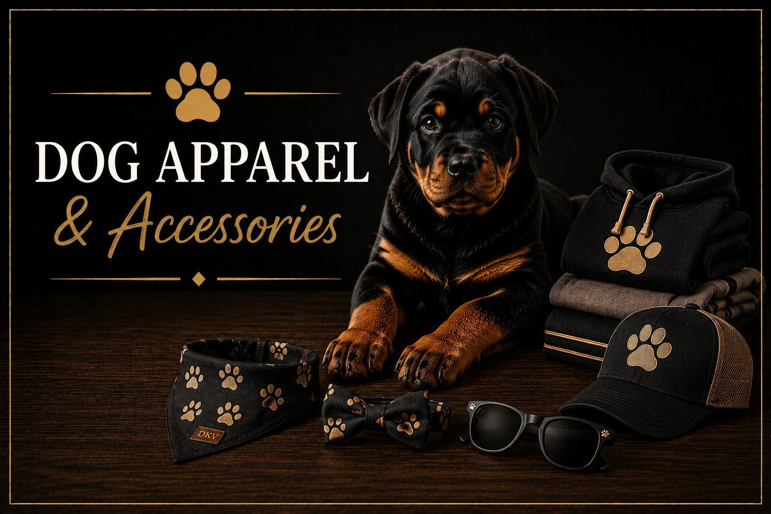Dog apparel, bandanas, clothing and Rottweiler accessories including recommended products for large breed dogs from DKV Rottweilers