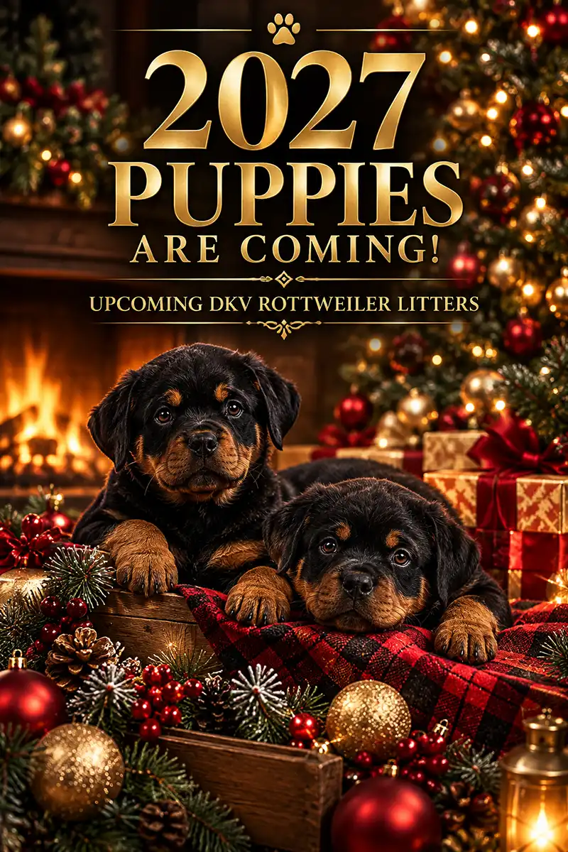 German Rottweiler puppies for sale for the 2026 holiday season from DKV Rottweilers, one of the best Rottweiler breeders in the USA.