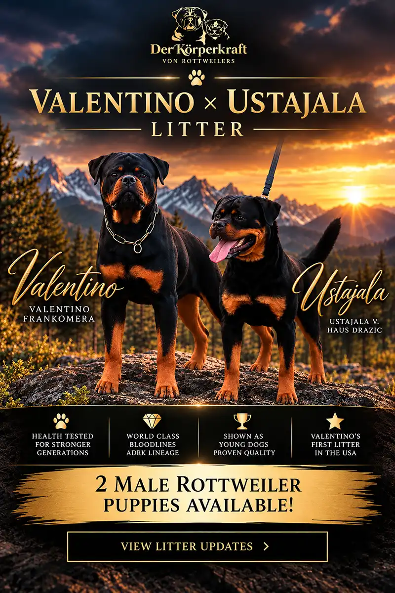 German Rottweiler puppy for sale from DKV Rottweilers, featuring a female German Rottweiler puppy currently available for placement.
