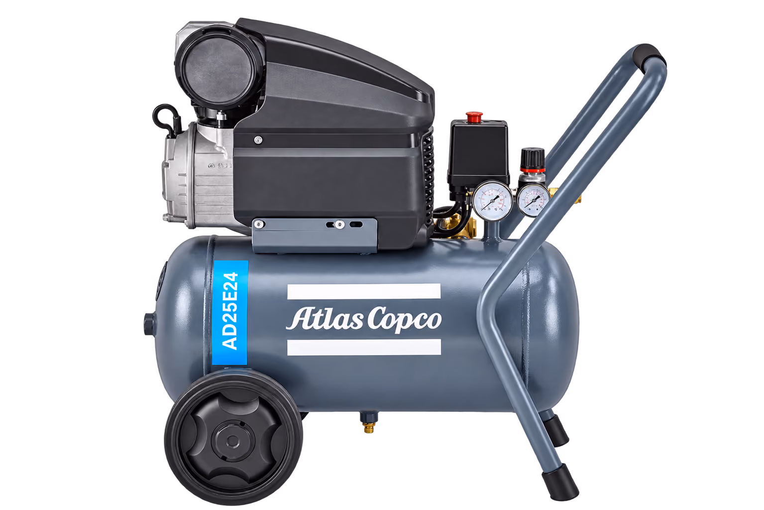Atlas Copco AD25E24 portable air compressor with a 24-litre tank
