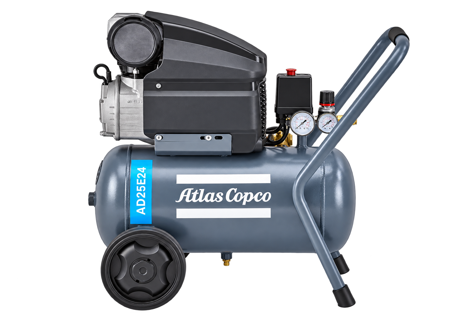 Atlas Copco AD25E24 portable air compressor with a 24-litre tank