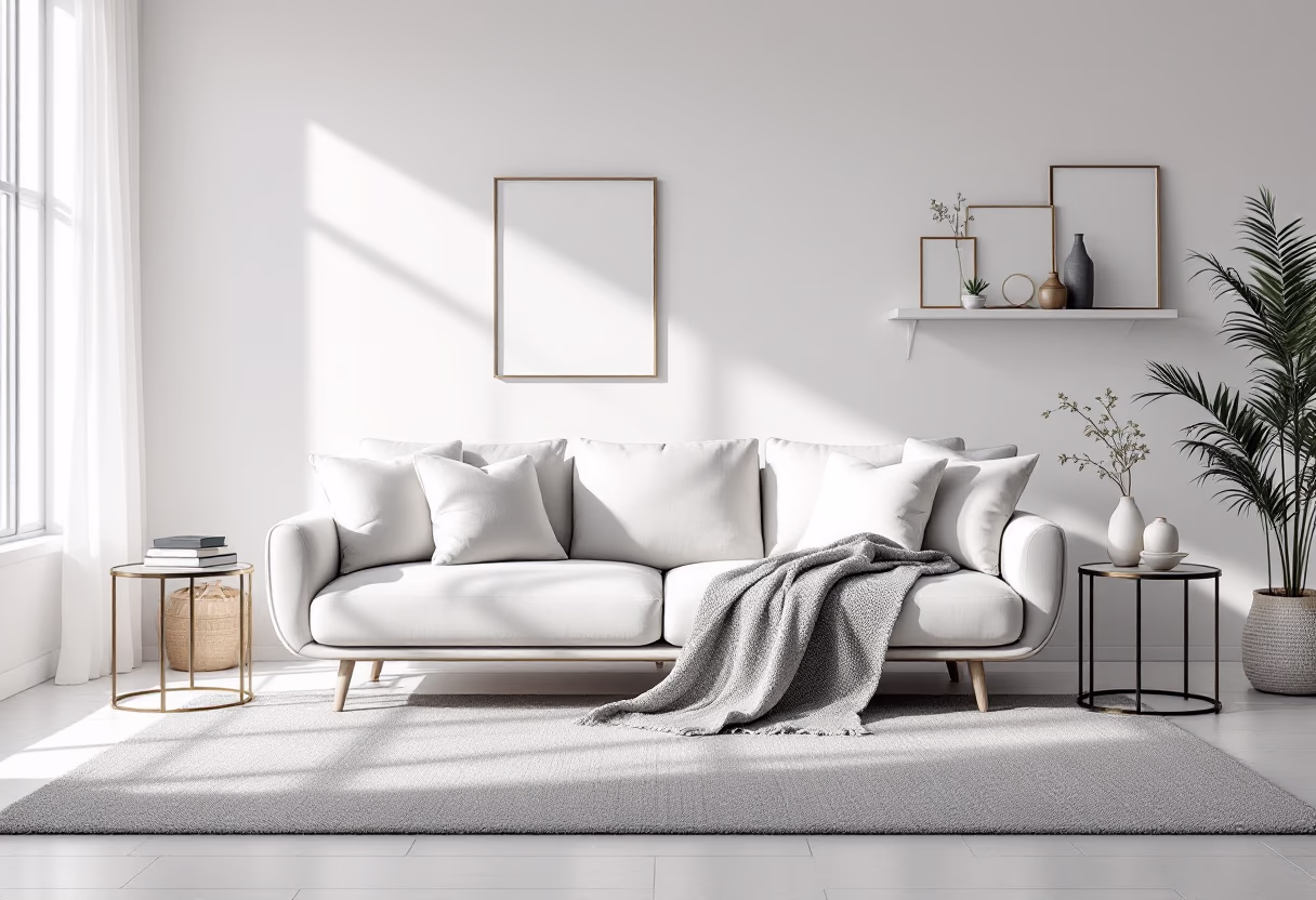 image of living room setup for a home goods store, serene and poised atmosphere