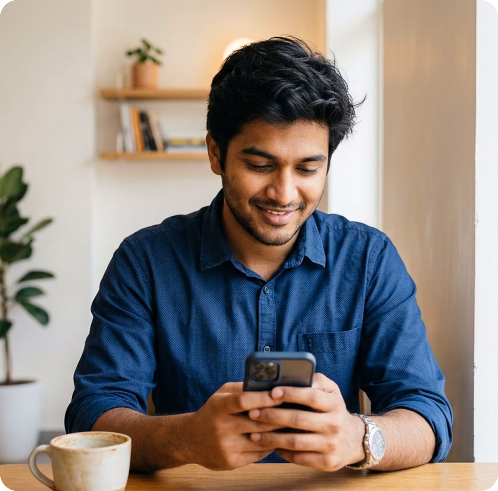 Man checking travel loan details on mobile for vacation planning