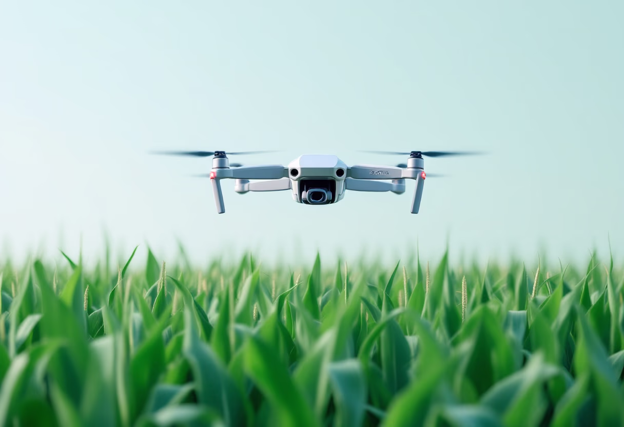 image of drone surveying crops