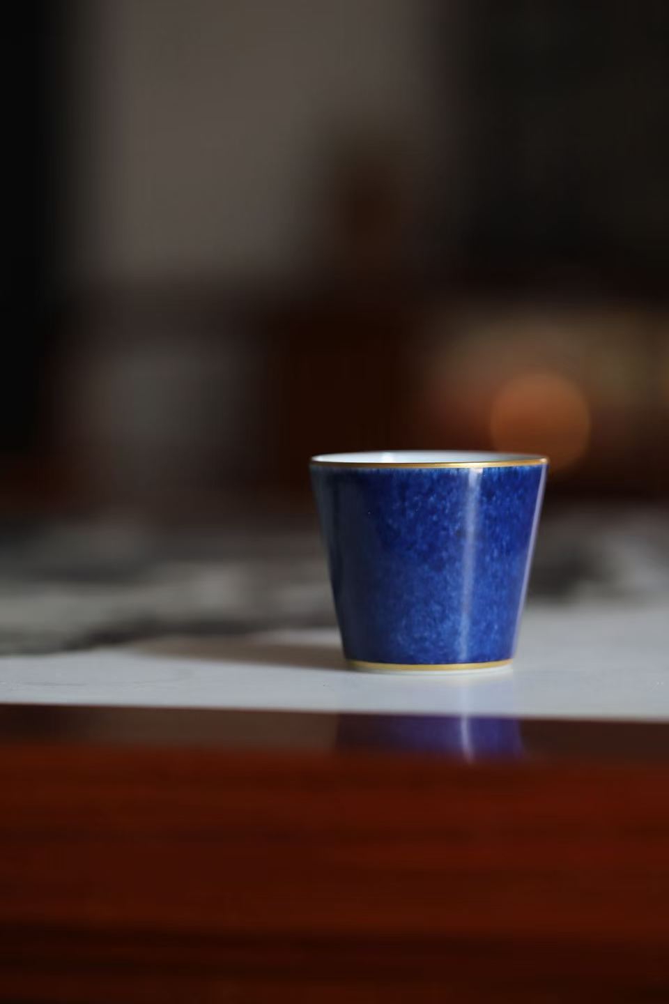 Small Straight-sided Cup with Powder-blue Glaze and Gilt Decoration