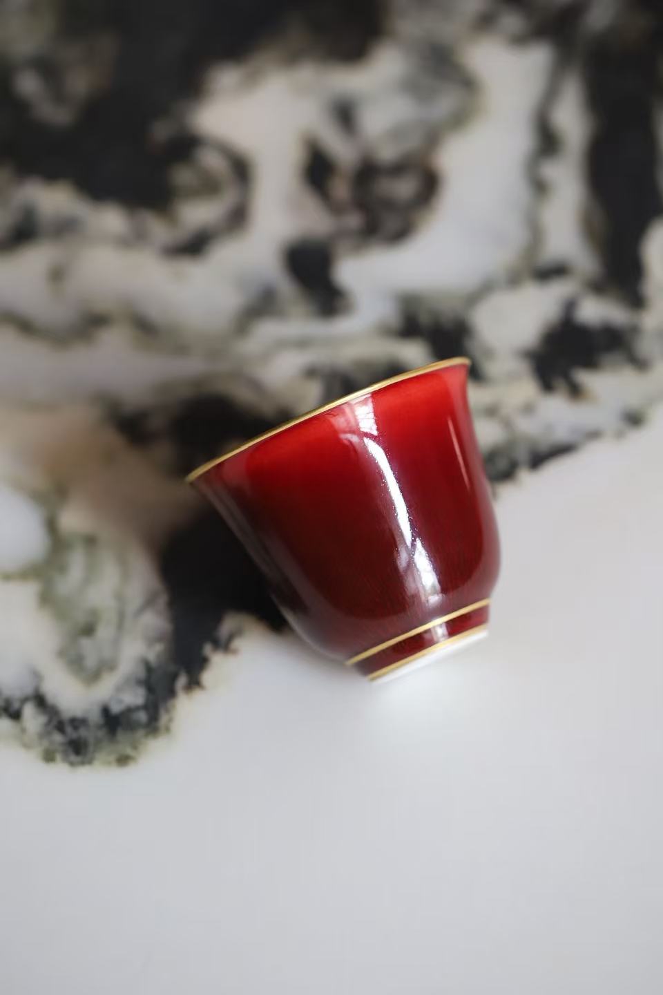 Large Bamboo-joint Cup with Langyao-red Glaze and Gilt Decoration