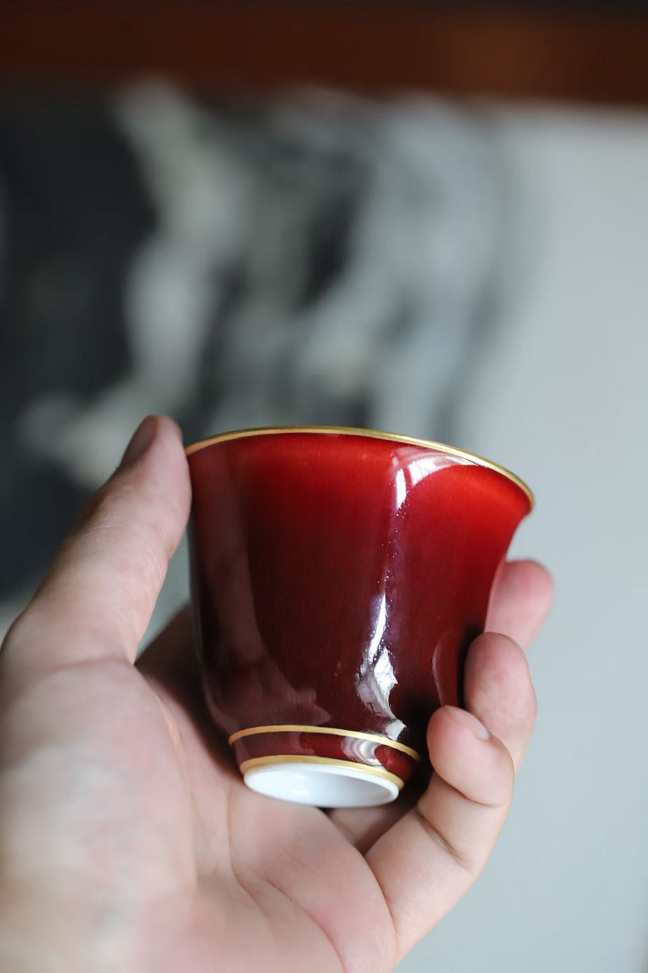 Large Bamboo-joint Cup with Langyao-red Glaze and Gilt Decoration