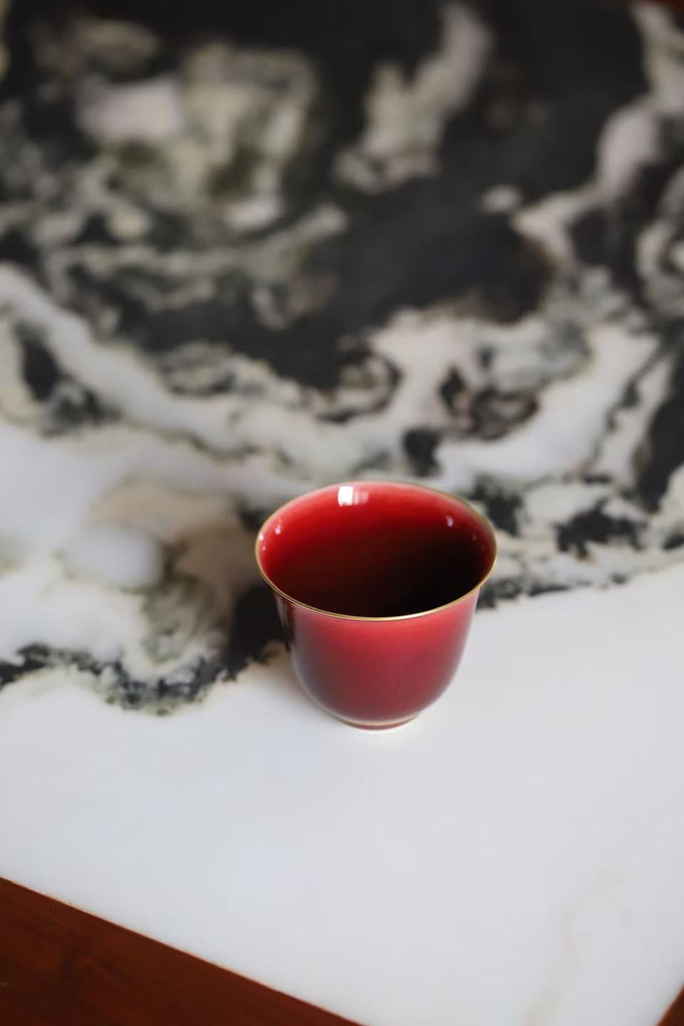 Large Bamboo-joint Cup with Langyao-red Glaze and Gilt Decoration