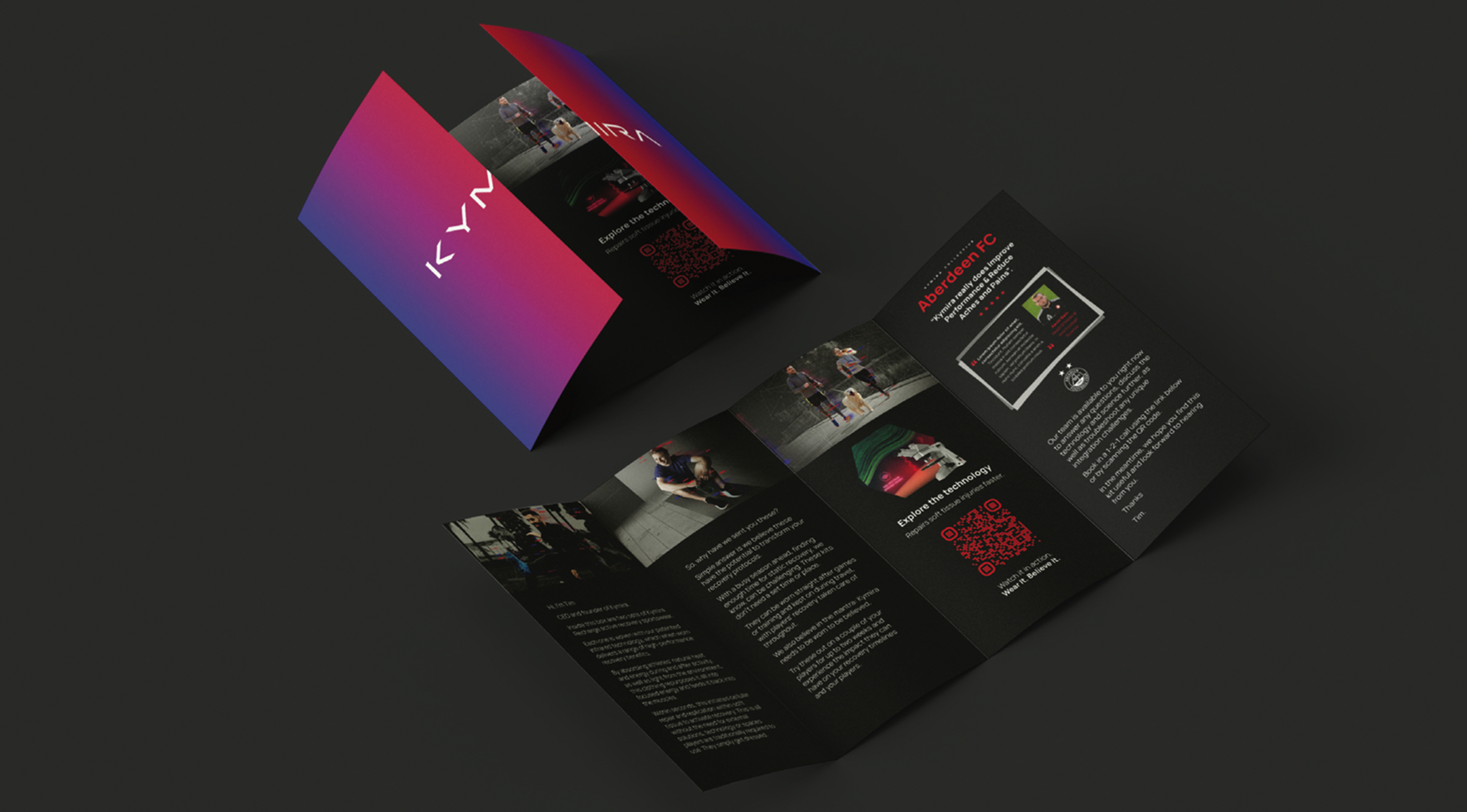 A designed leaflet for KYMIRA for a professional football direct mail campaign