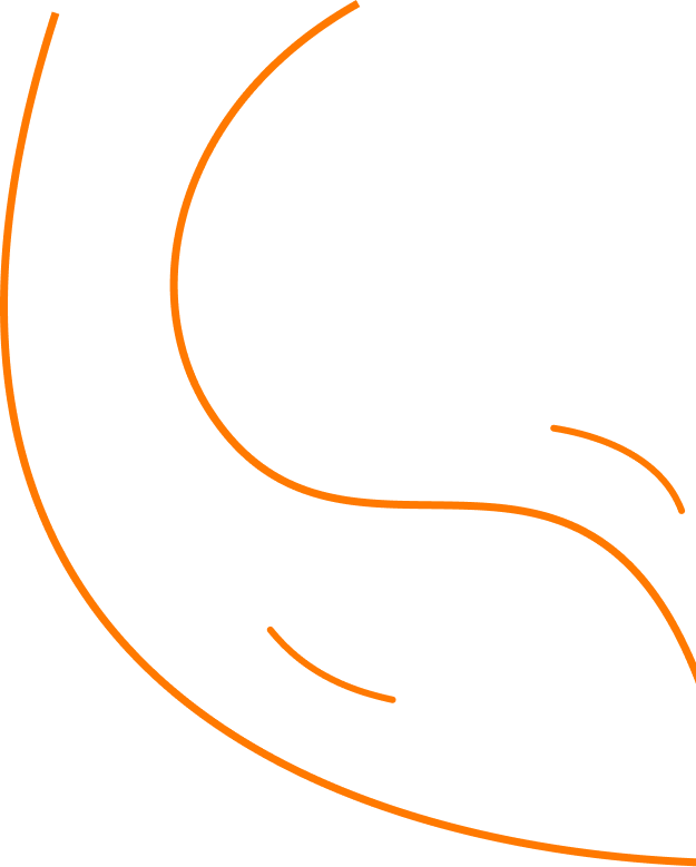 Abstract orange curving lines forming looped shapes on a black background.