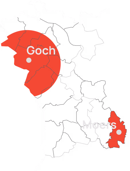 Grafische Übersicht des Einsatzgebiets in Moers, Goch und Umgebung
