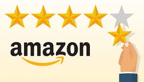 Hand placing the fifth star in a five-star rating above the Amazon logo.