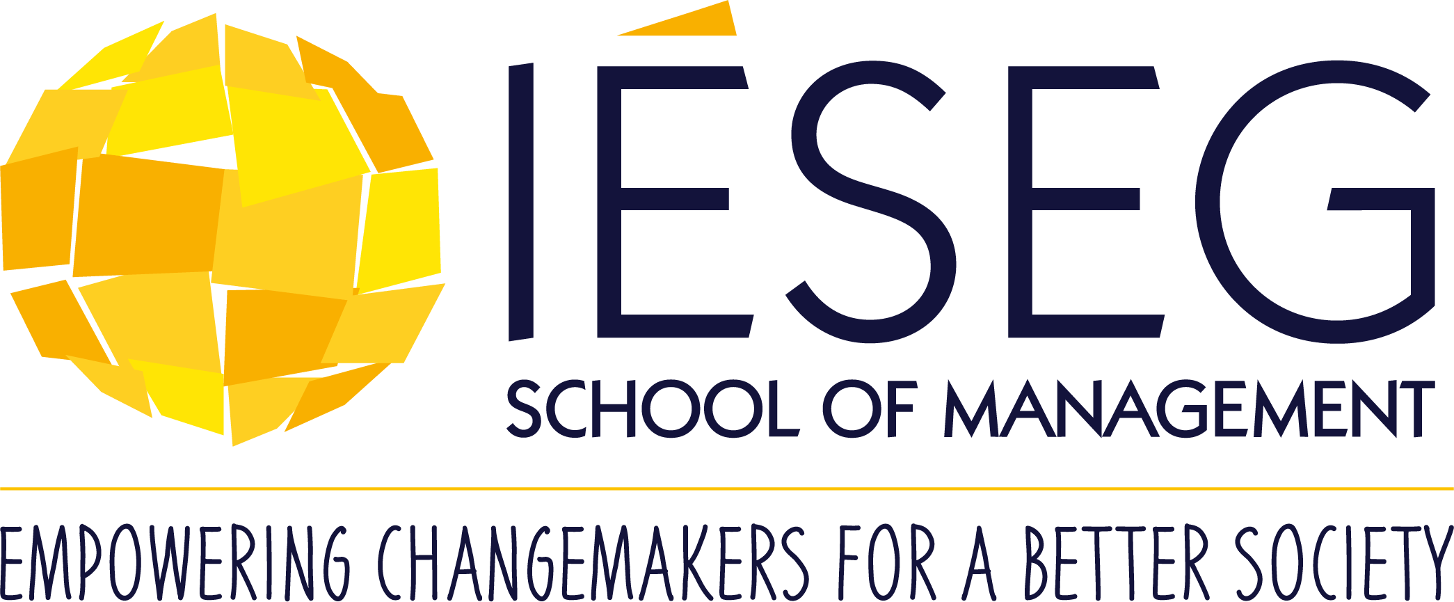 Logo of IESEG School of Management with a yellow geometric globe and the tagline Empowering Changemakers for a Better Society.