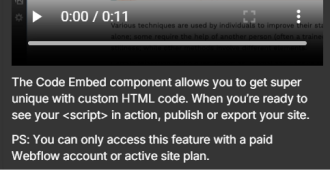 information about the inability to paste the code into webflow in the free plan
