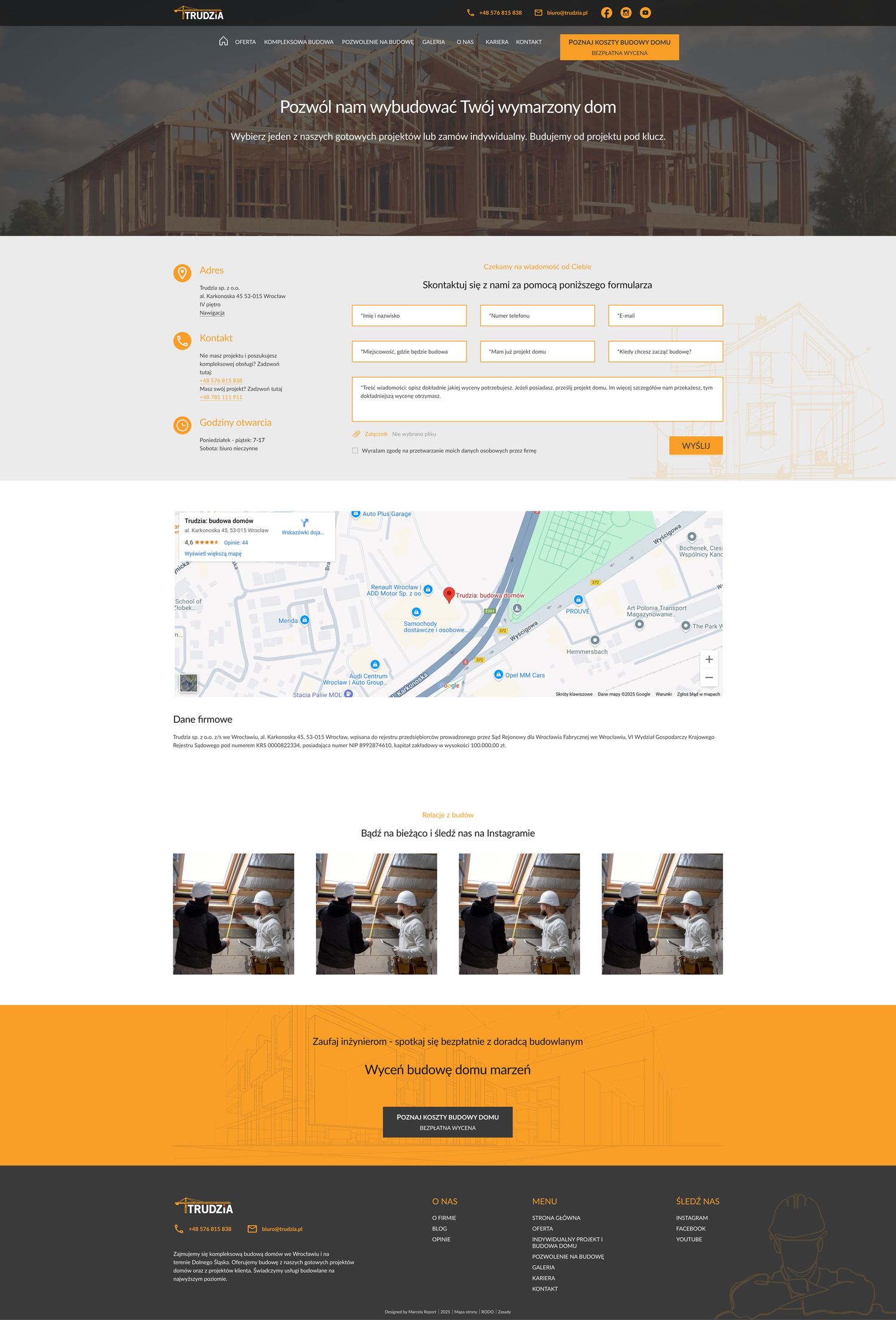 Redesigned Trudzia Contact page, full page
