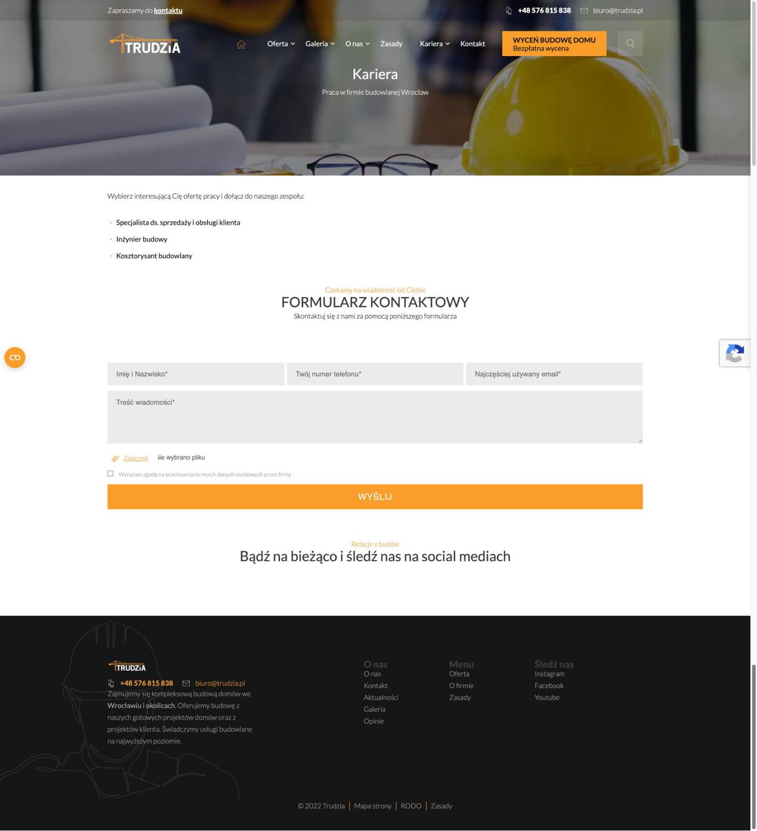 Trudzia Careers page before the redesign, full page