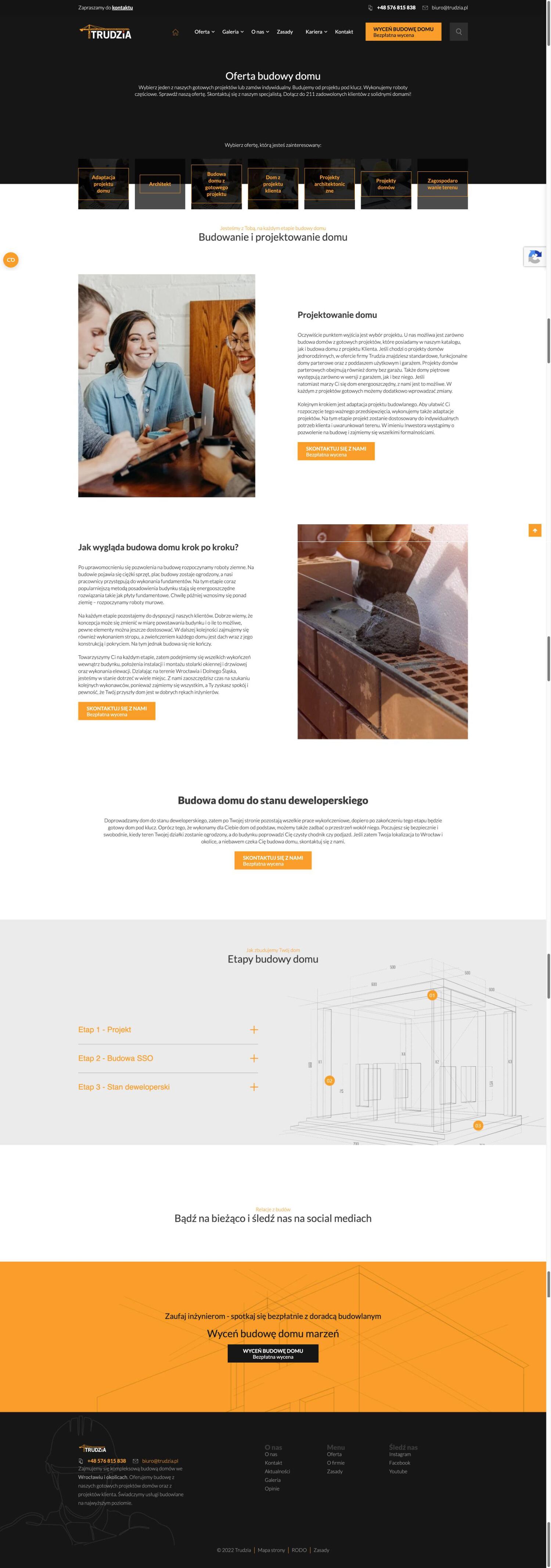 Trudzia Services page before the redesign, full page