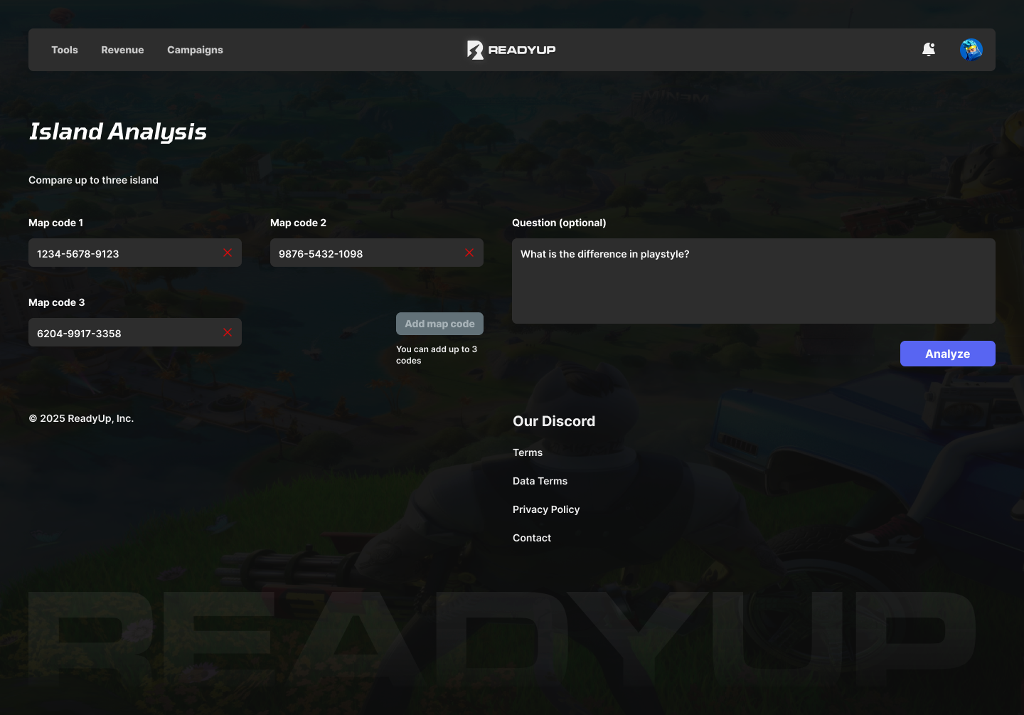Island Analysis form after my redesign, dark mode