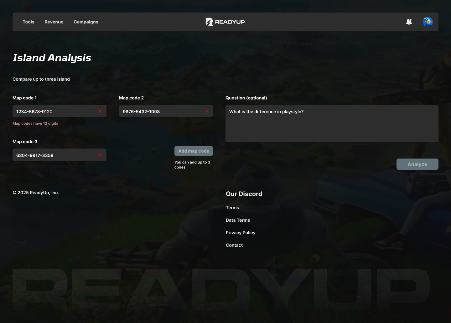 Island Analysis form after my redesign, dark mode
