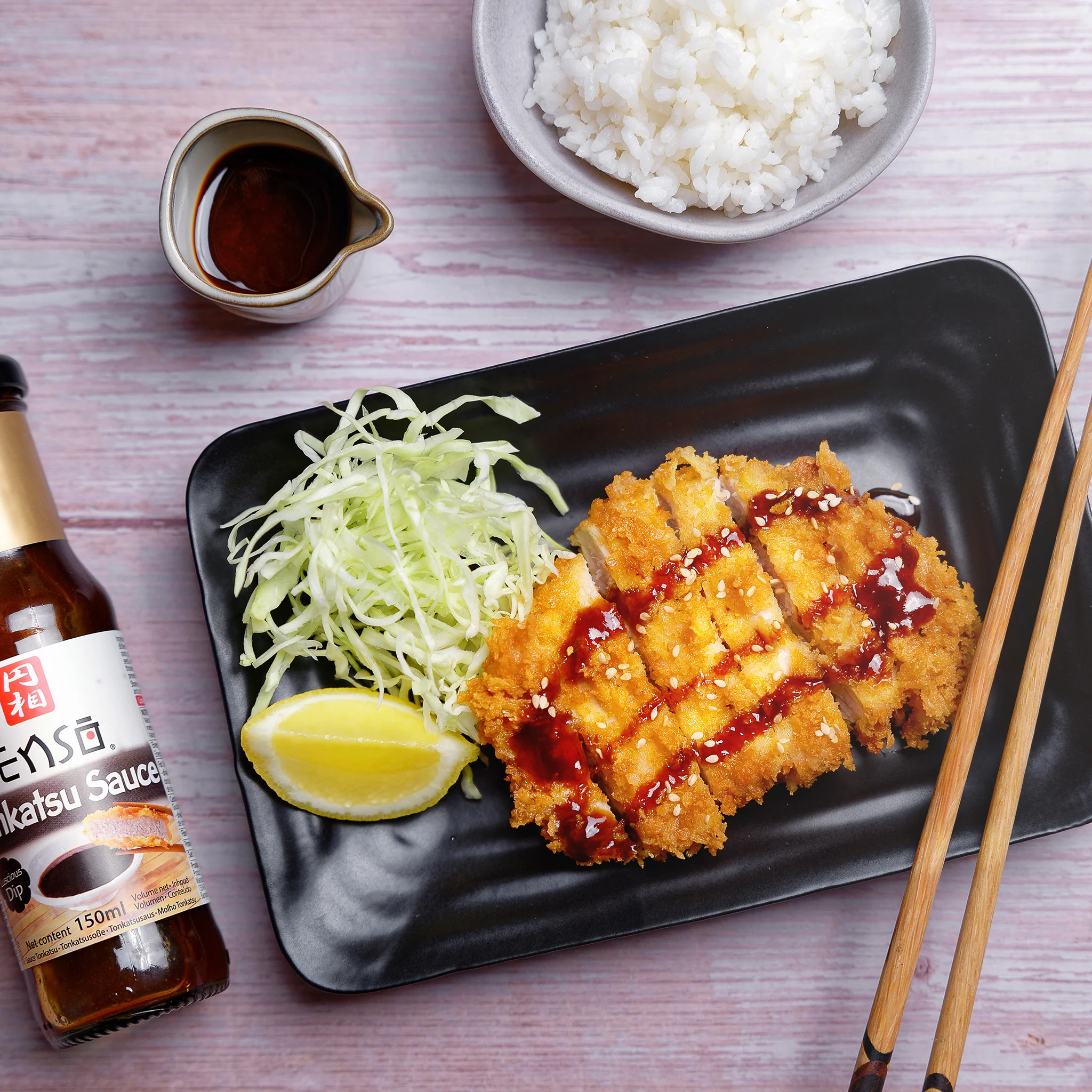 Tonkatsu, Tonkatsu Sauce, Grated Cabbage, Lemon