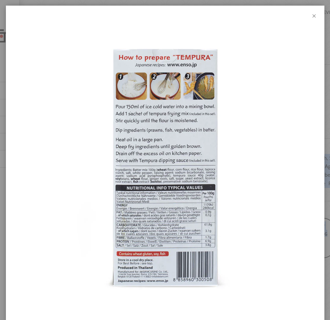 Nutirtion Panel and Directions for Use Tempura Cooking Kit