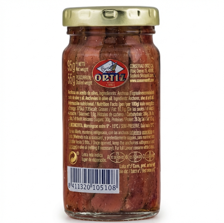 Ortiz Anchovies Jar Nutirtional Facts