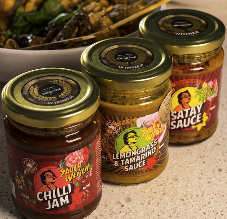 Sauncy Wench Chilli Jam, Lemongrass & Tamarind and Satay sauces