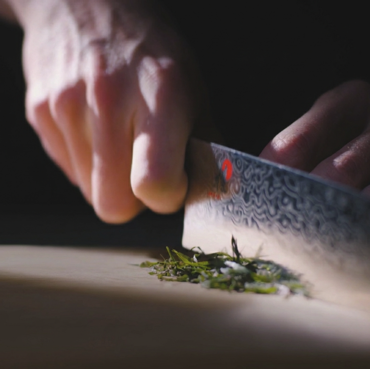 Miyabi Birchwood Knife Slicing Herbs