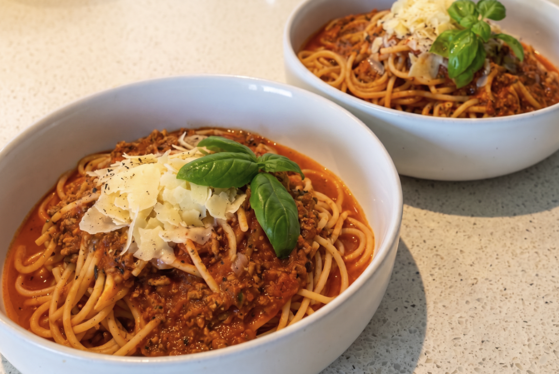 Plated JTraditional Bolognese Sauce with Spaghetti
