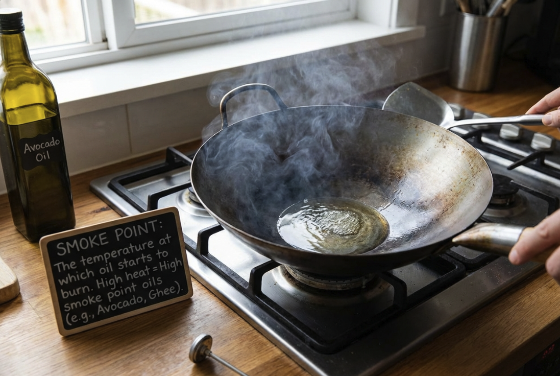 Wok with smoke coming off it