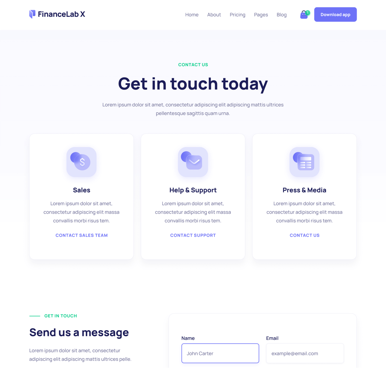 Finance X - Contact page - Fintech and Finance Webflow Template