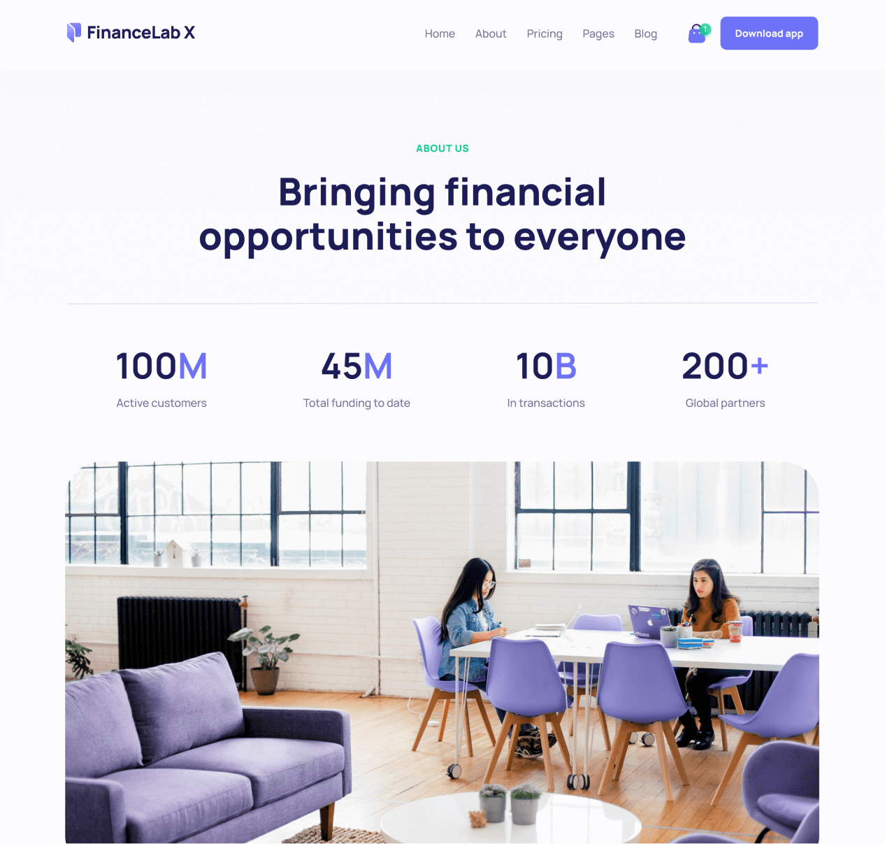 Finance X - About page - Fintech and Finance Webflow Template