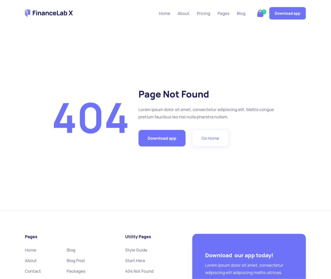 Finance X - 404 not found page - Fintech and Finance Webflow Template