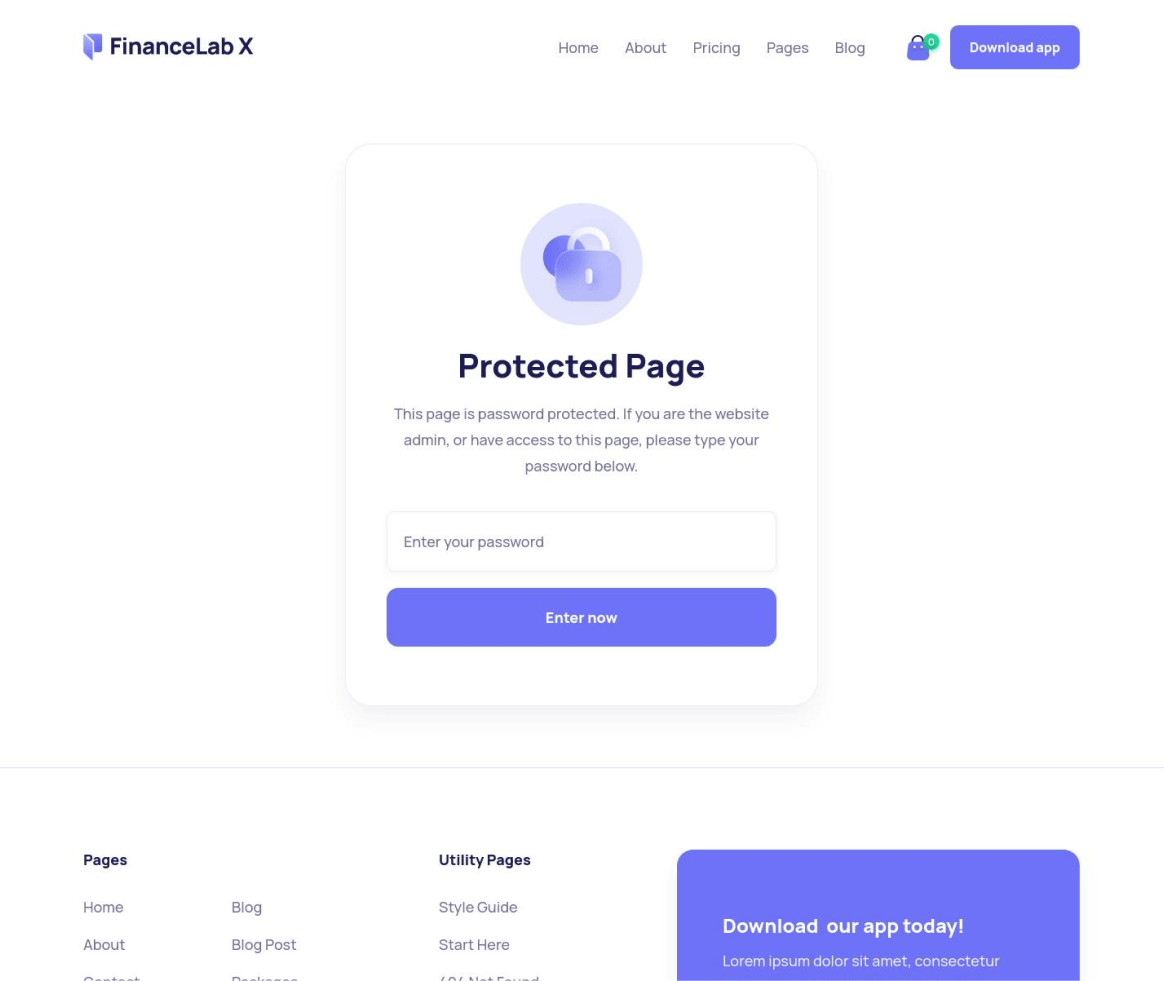 Finance X - Password Protected page - Fintech and Finance Webflow Template