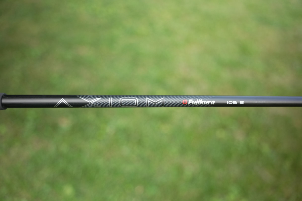 Fujikura Axiom 105S iron shaft close-up showing black colorway and branding