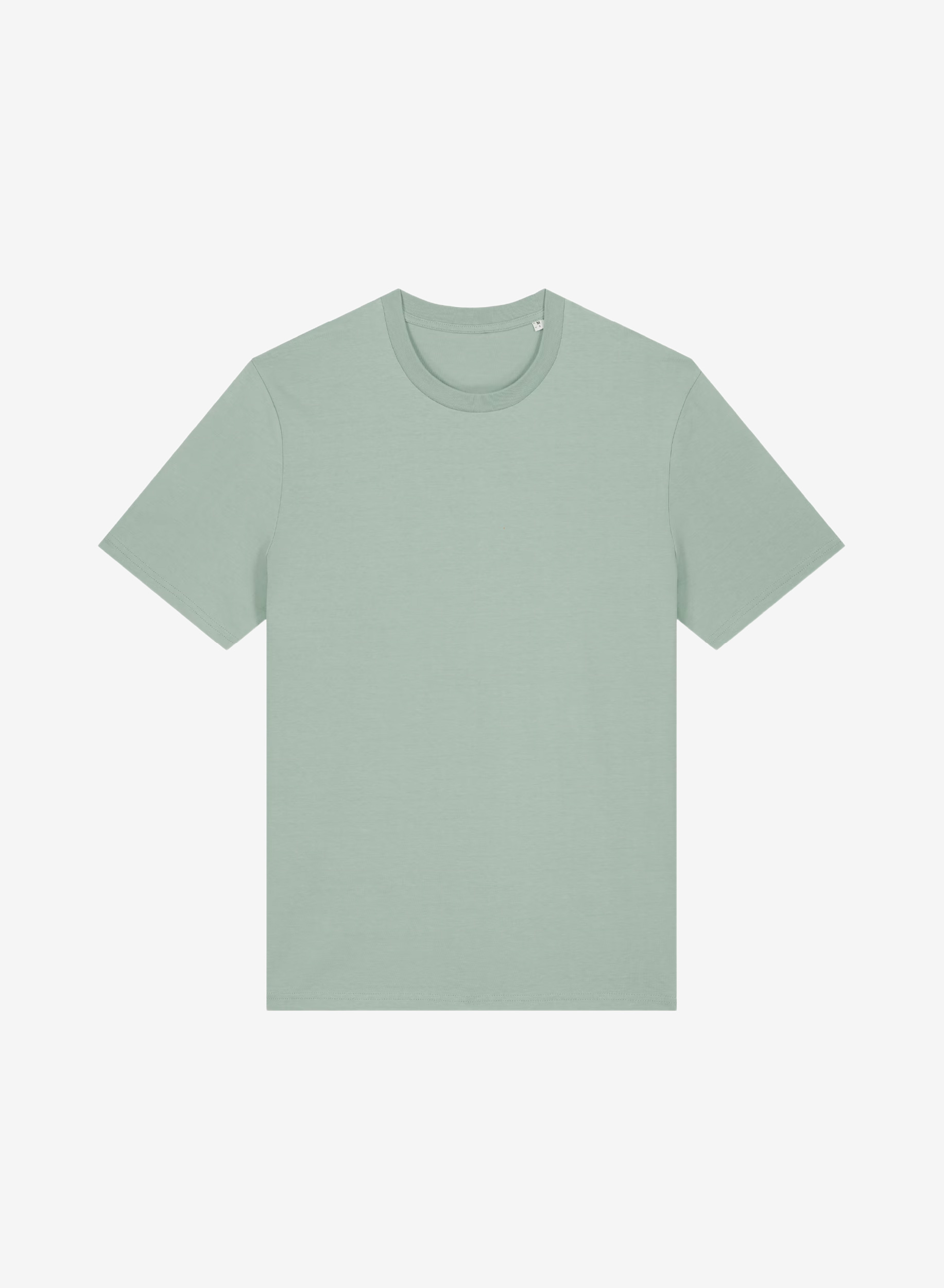 Produktbild på en unisex t-shirt i ekologisk bomull med rund hals och sidosömmar.