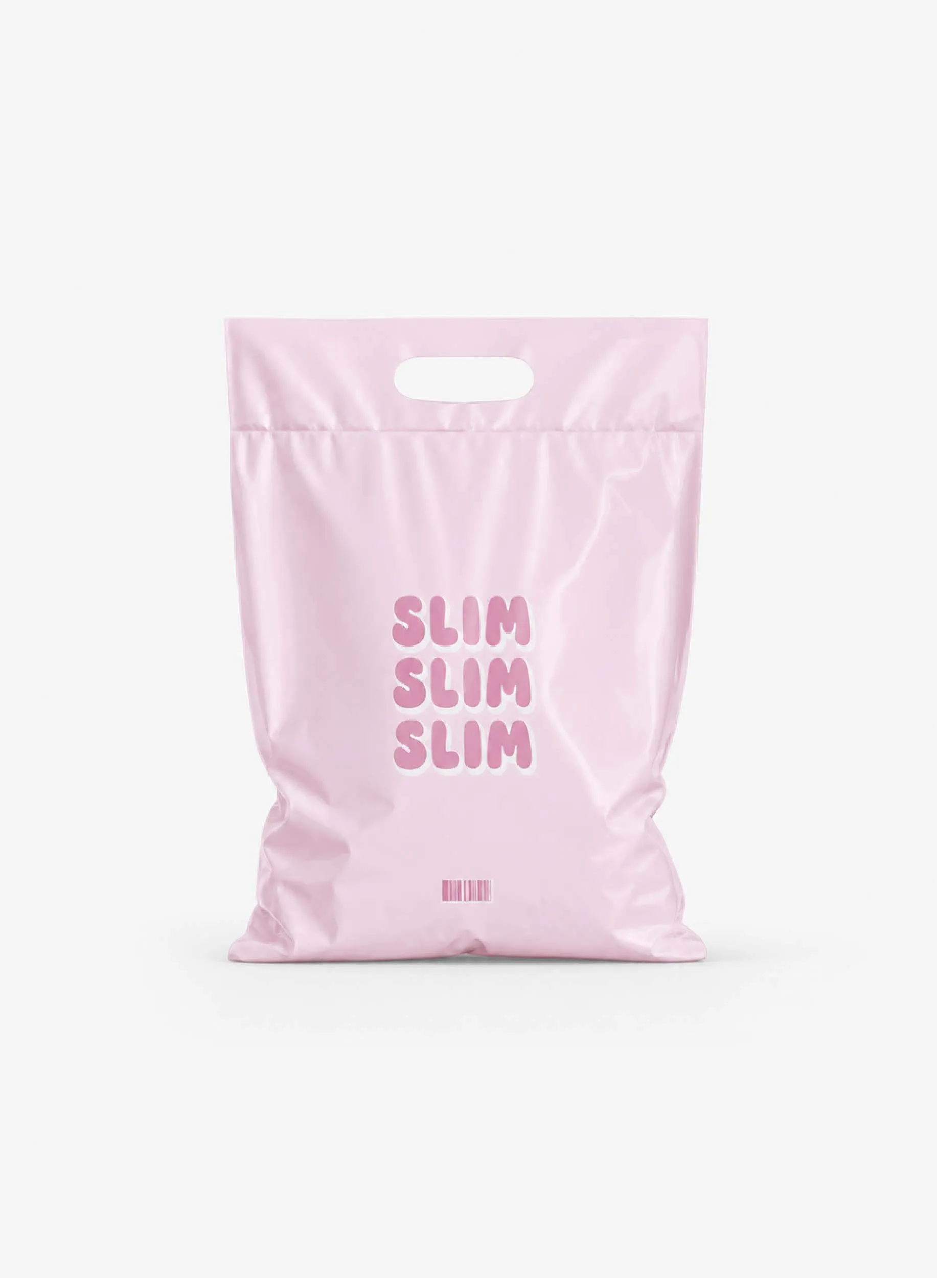 Produktbild på en förslutningsbar postorderpåse i plast med profiltryck och handtag för e-handel.