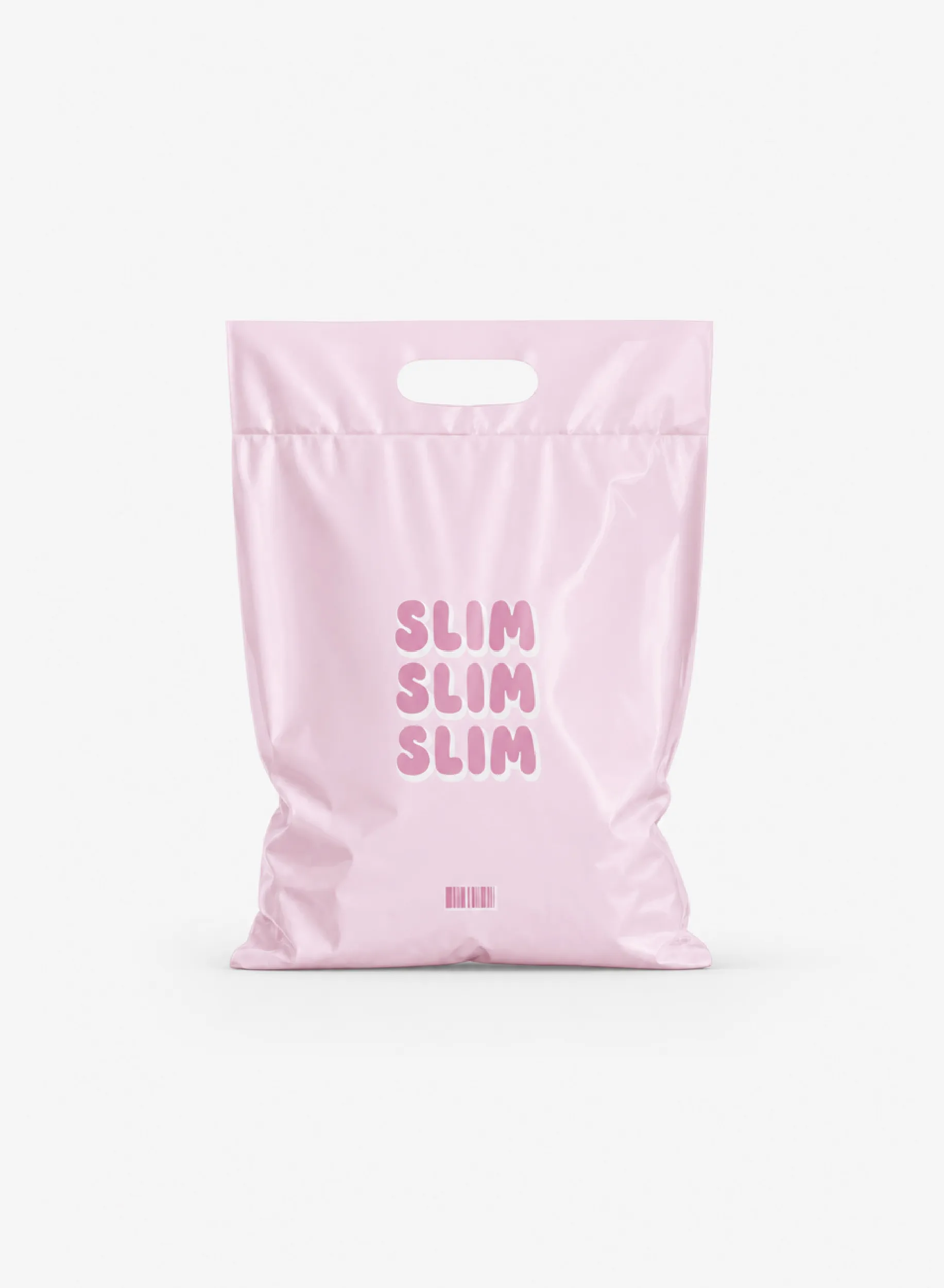 Produktbild på en förslutningsbar postorderpåse i plast med profiltryck och handtag för e-handel.