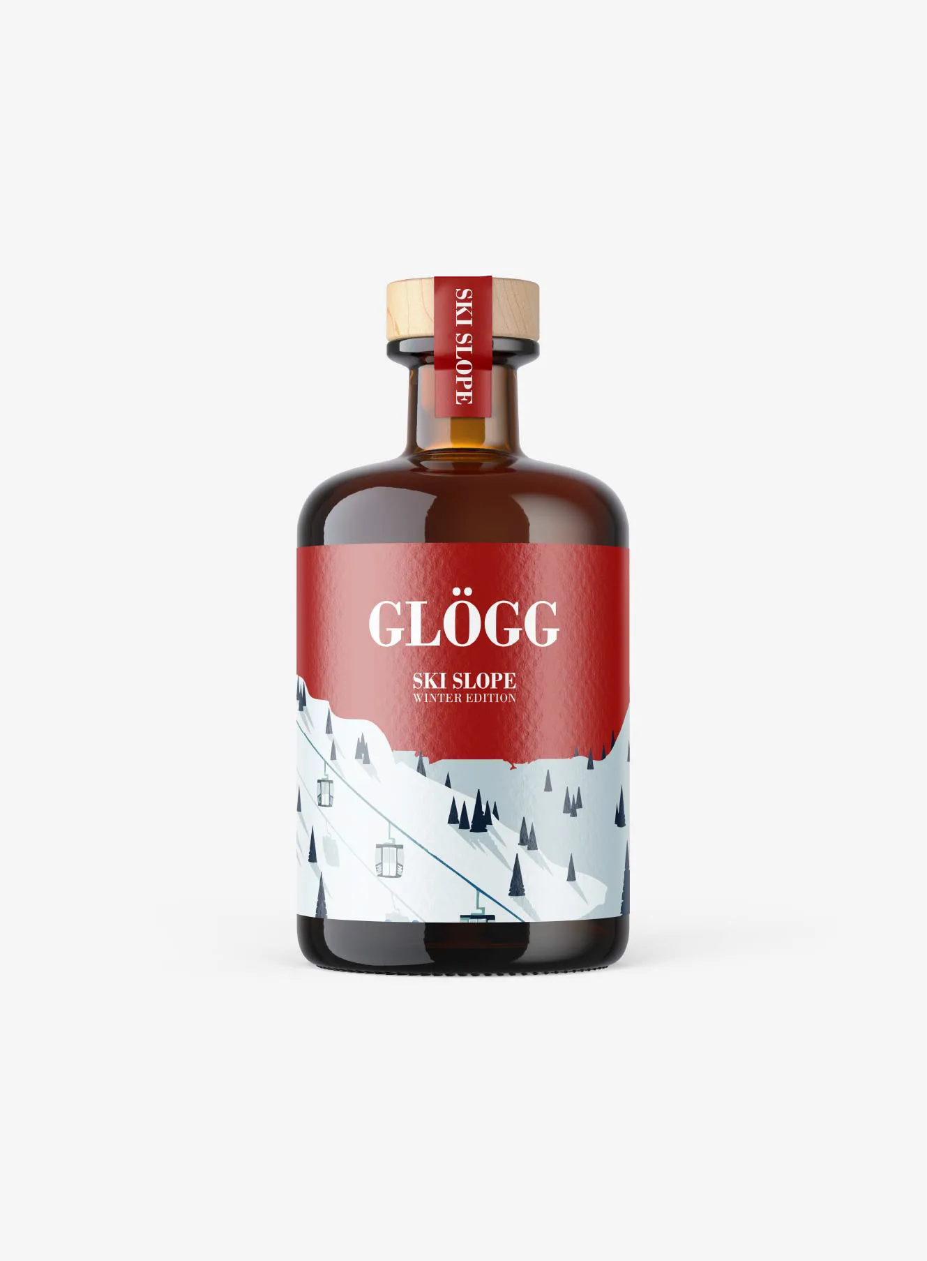 Produktbild på en etikett med profiltryck för glasflaskor, i transparent, matt eller glossy material.