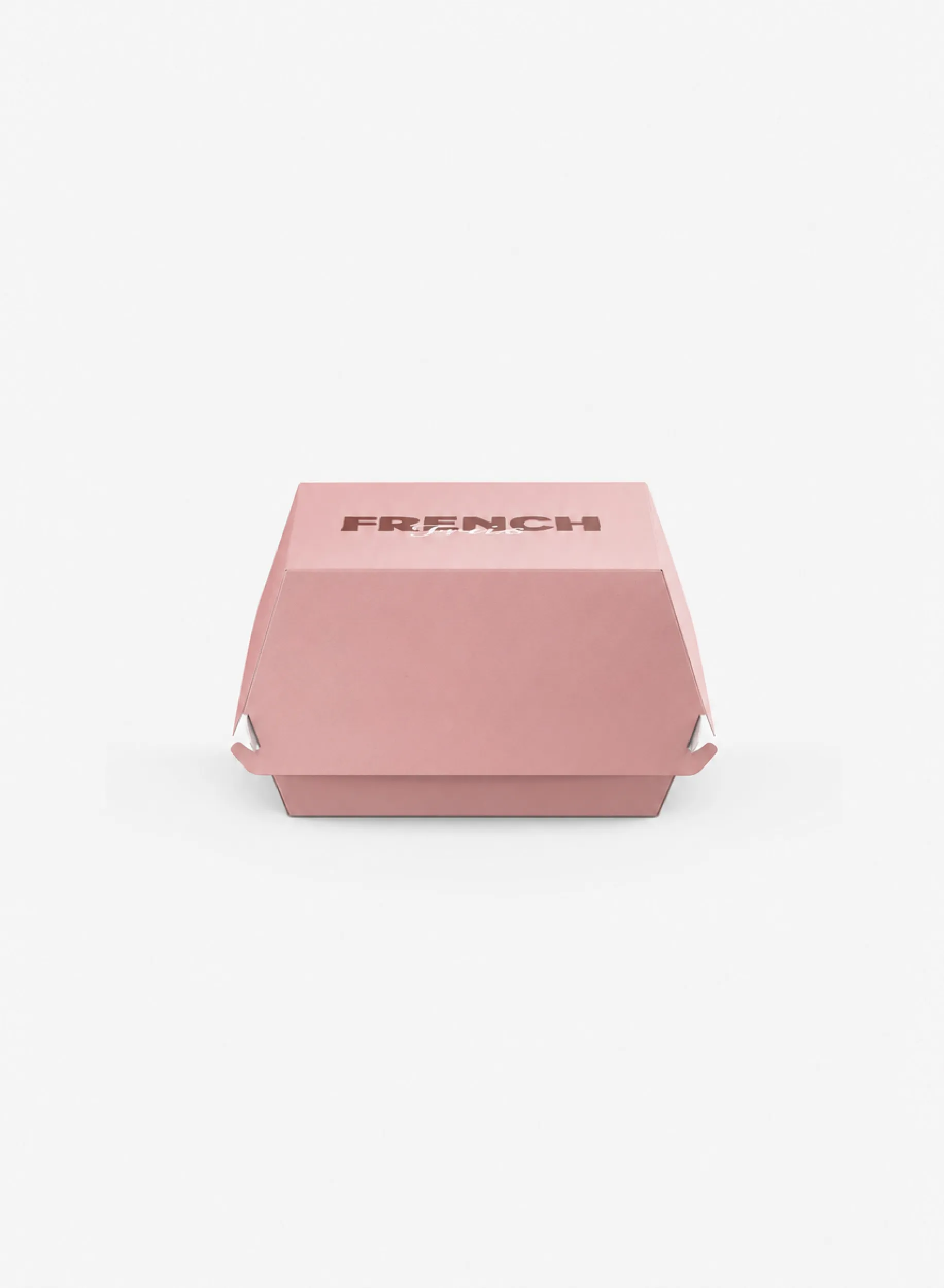 Produktbild på en burgarbox i vitt papper med profiltryck.