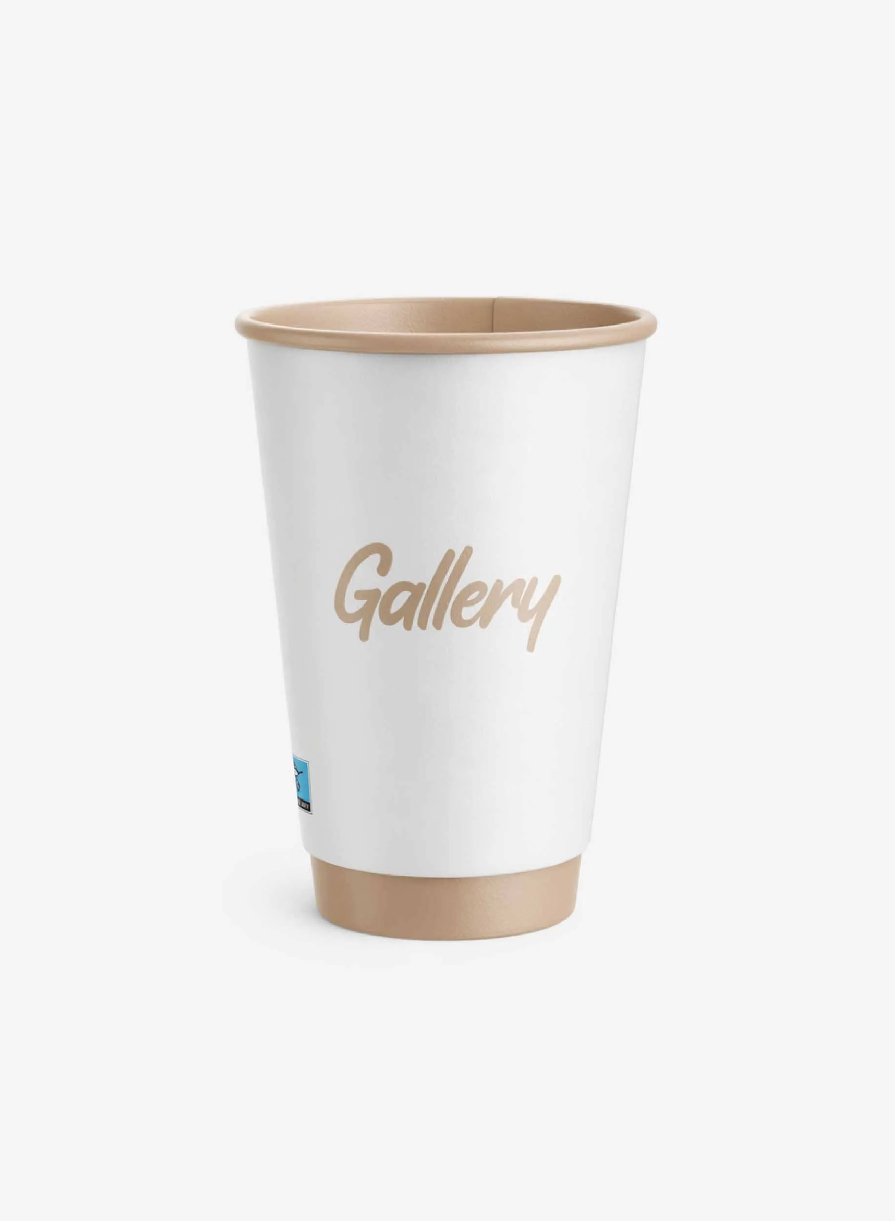 Produktbild på en brun pappersmugg med profiltryck och dubbel vägg för varmdryck.