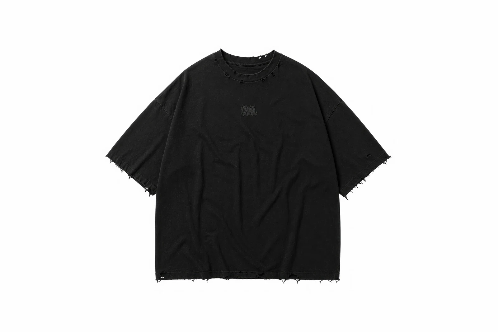 Black distressed oversized t-shirt with tonal COAL logo