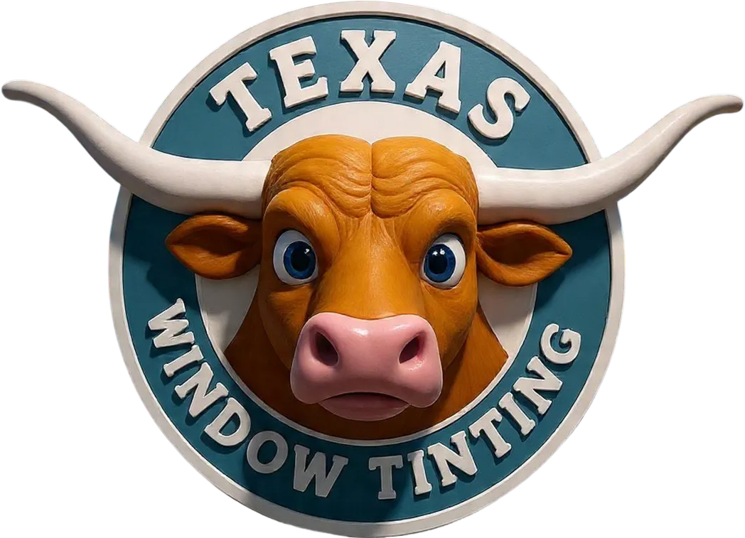 Logo featuring a longhorn steer head with large curved horns inside a circle containing the text 'Texas Window Tinting'.