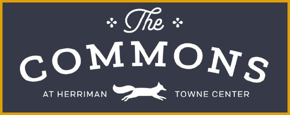 Logo for The Commons at Herriman Towne Center featuring a running fox silhouette.