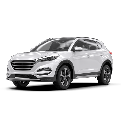 White modern compact SUV viewed from a front-side angle on a transparent background.