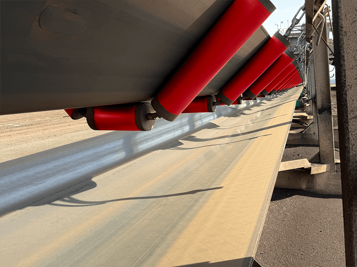 Convex conveyor rollers installed on belt system