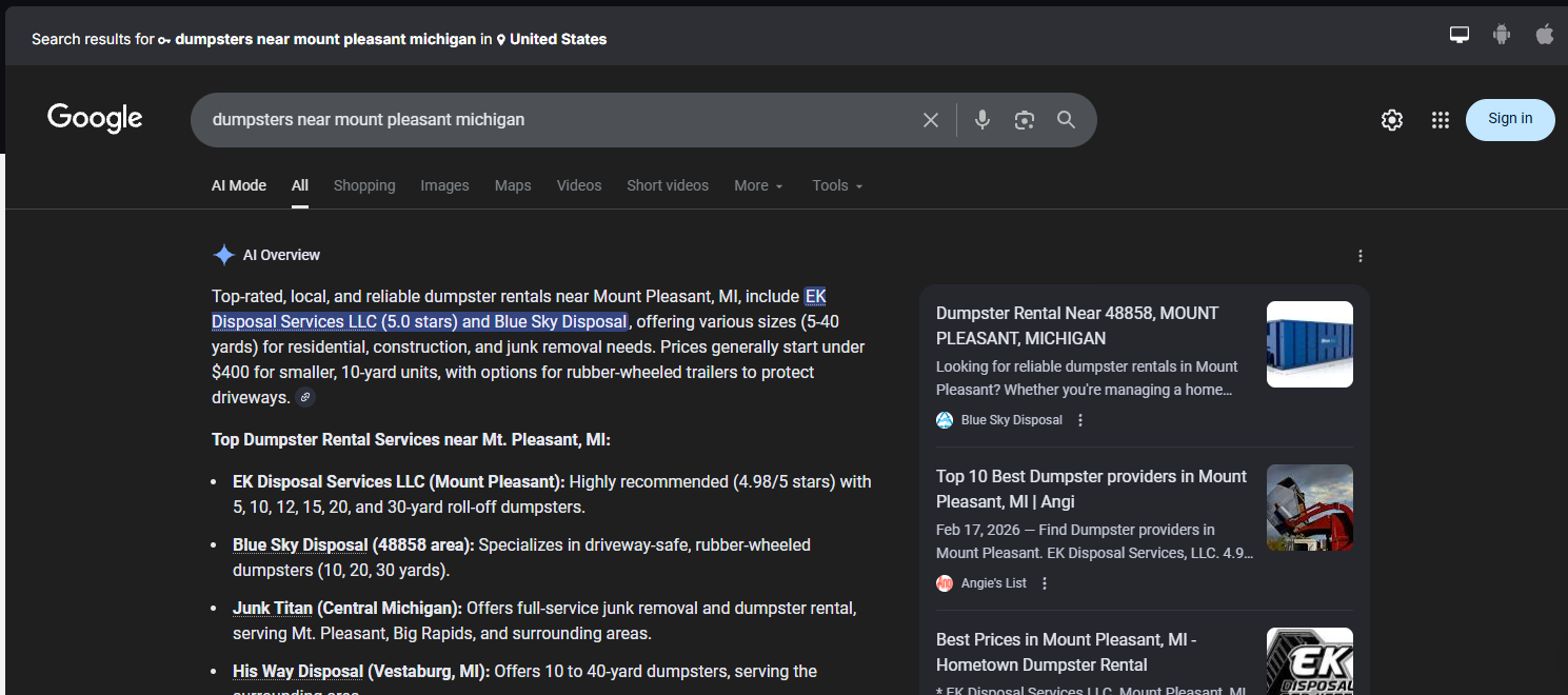 The New SEO: How a Local Dumpster Company Grabbed Google's Top AI Spot