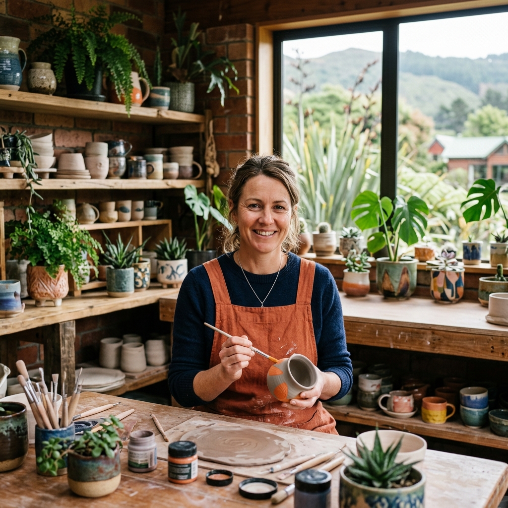 A small business owner standing outside their premises in New Zealand
