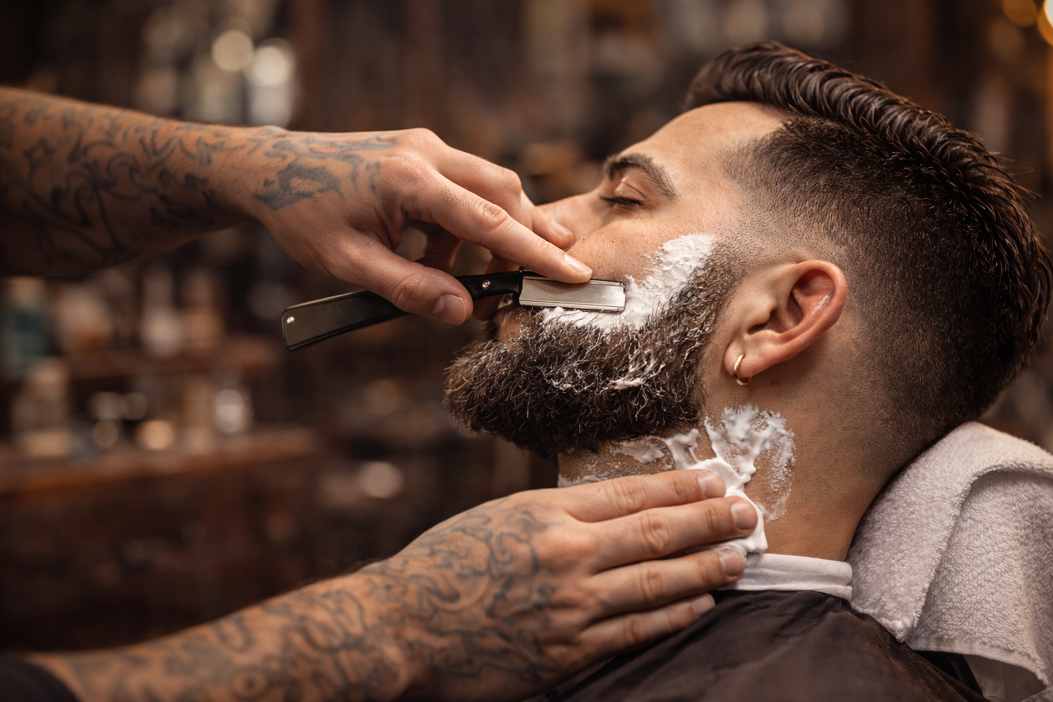 Traditional straight razor shave at Tamarac barbershop