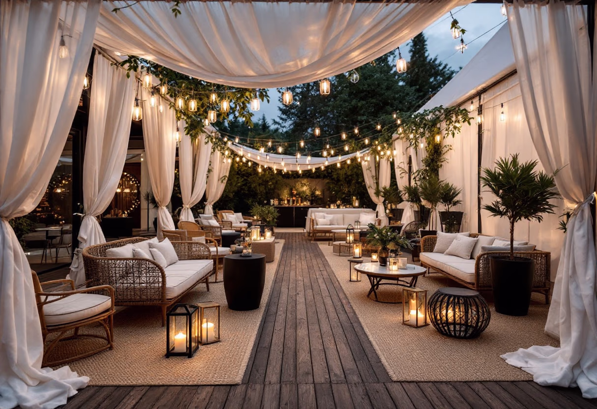 Custom patio with drought-tolerant plants and lighting by S&S Landscape Design